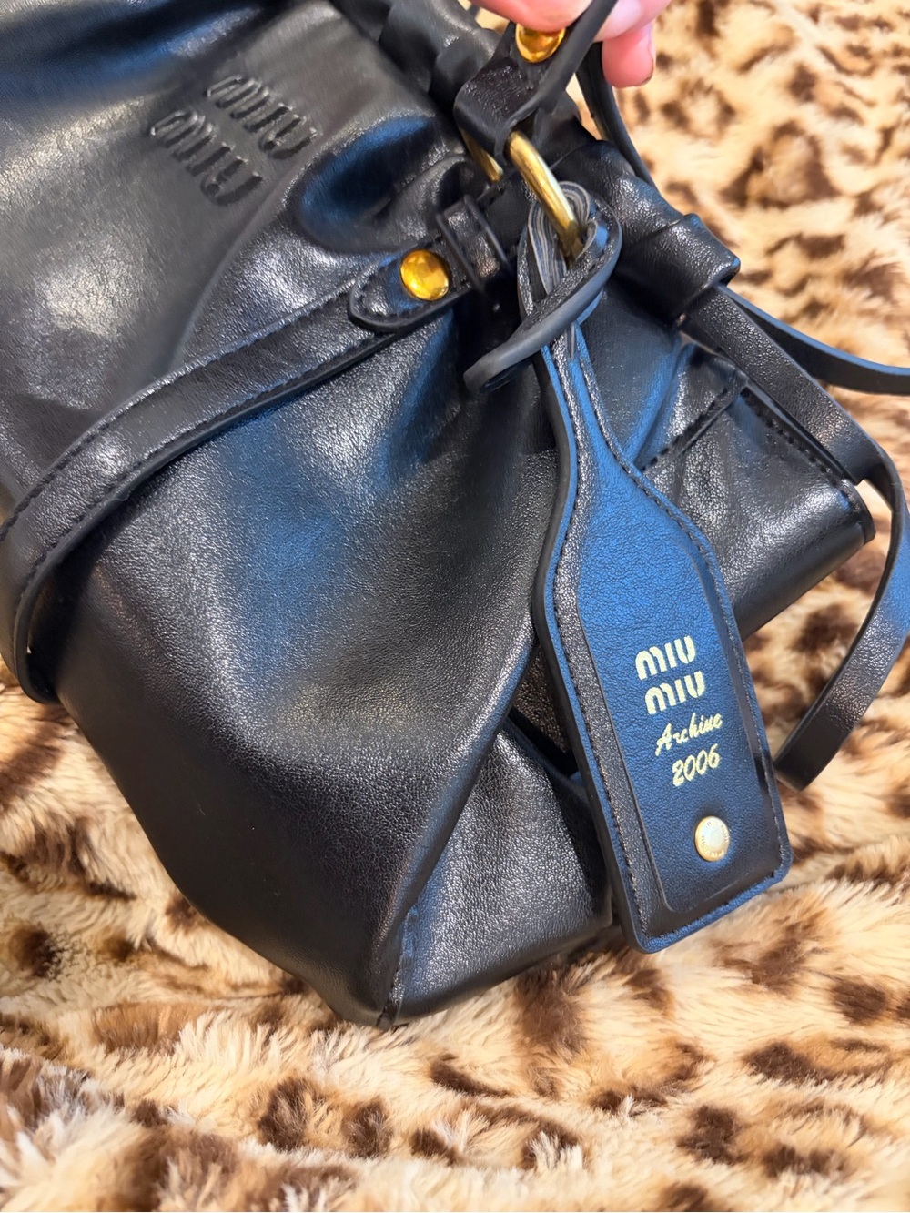 INSPIRED Miu Black Leather Shoulder Bag with Gold-Tone Hardware - Picture 4 of 4